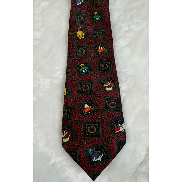 VTG 90s Looney Tunes Warner Bros. Necktie Bugs Daffy Taz Tweety Marvin Sylvester - Picture 1 of 8